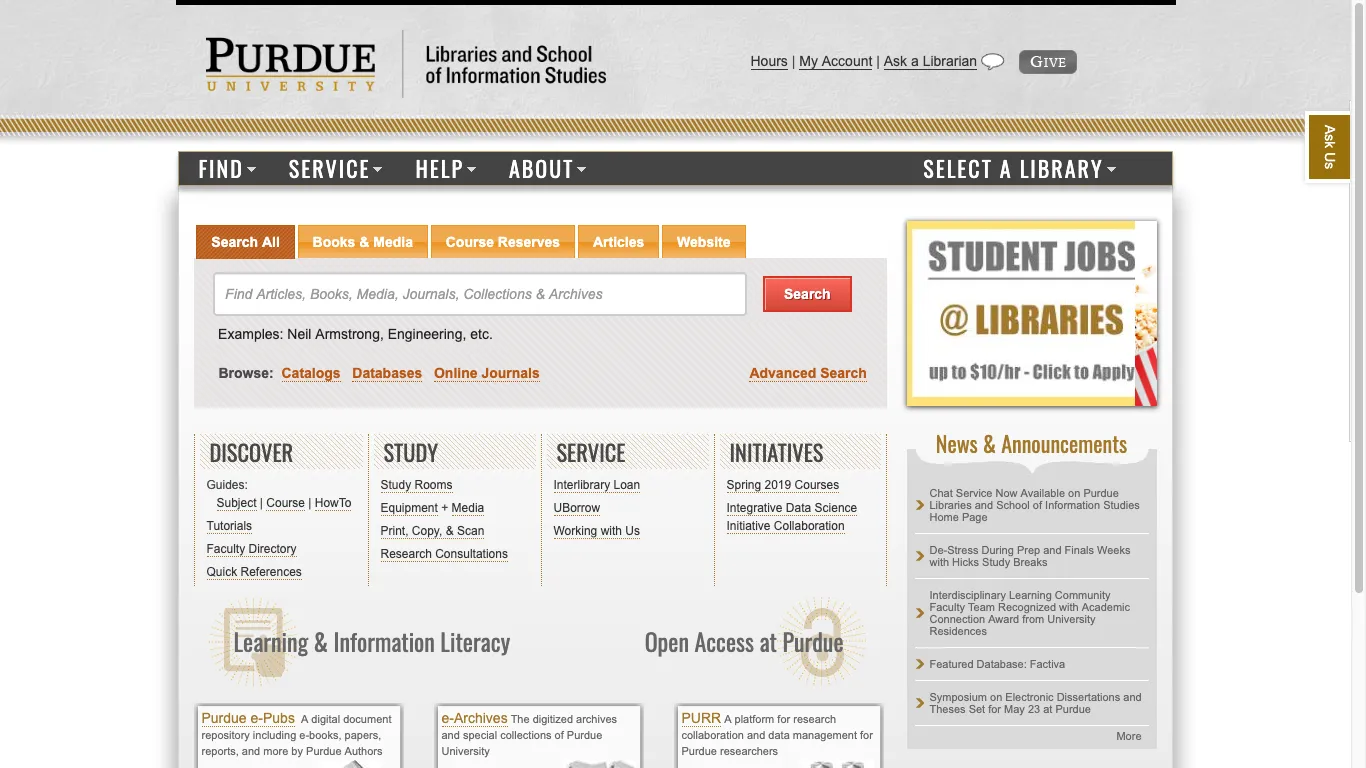 Preview of Purdue University Libraries website