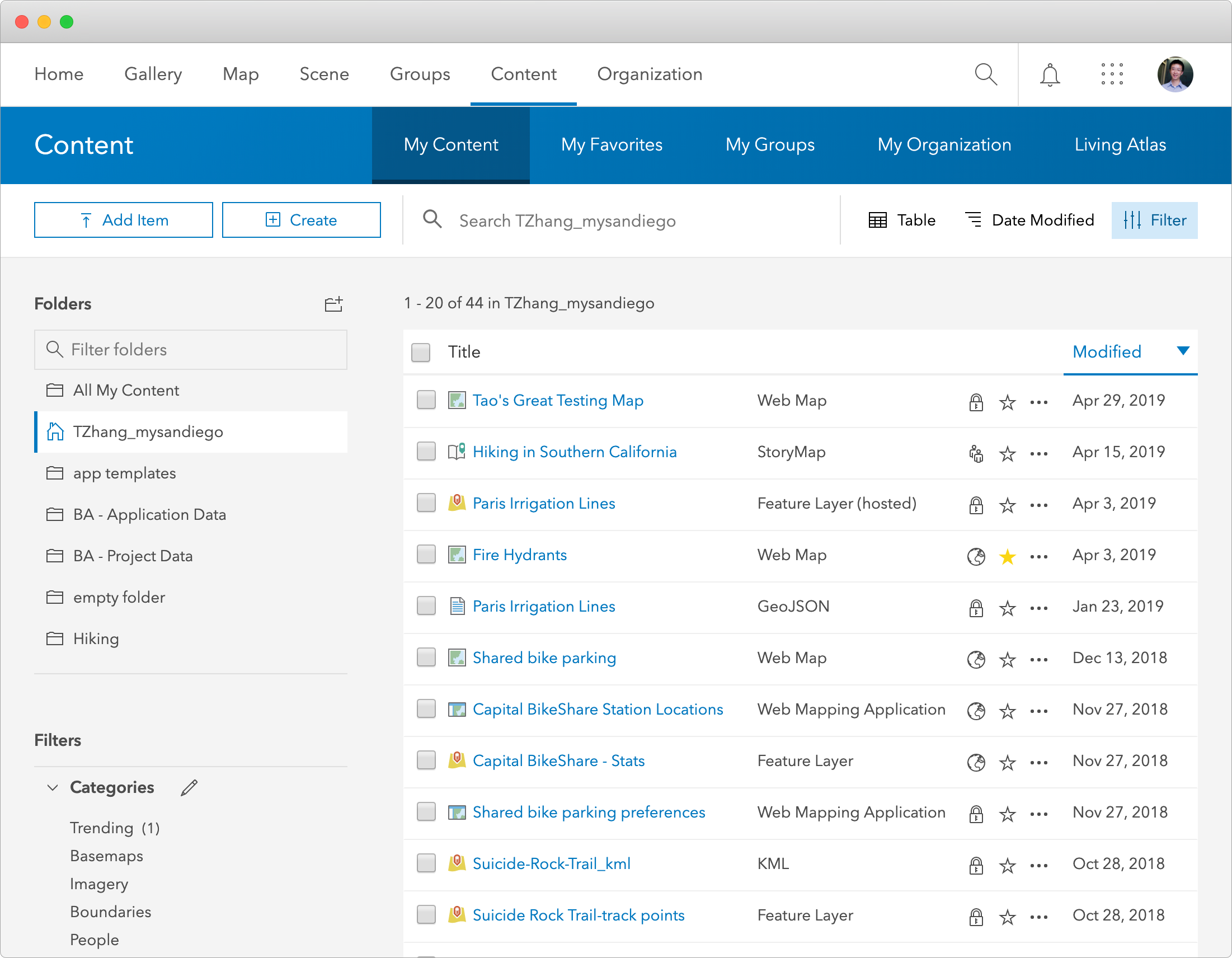 ArcGIS Online content management interface redesign