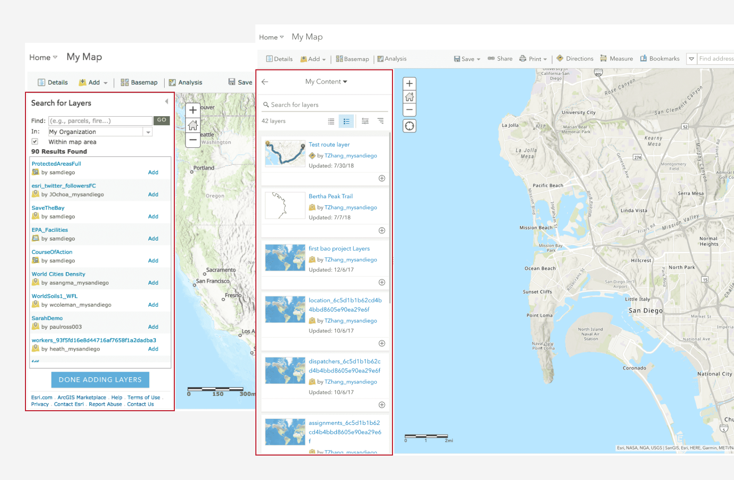Comparison of the legacy layer browser and the redesigned Item Browser