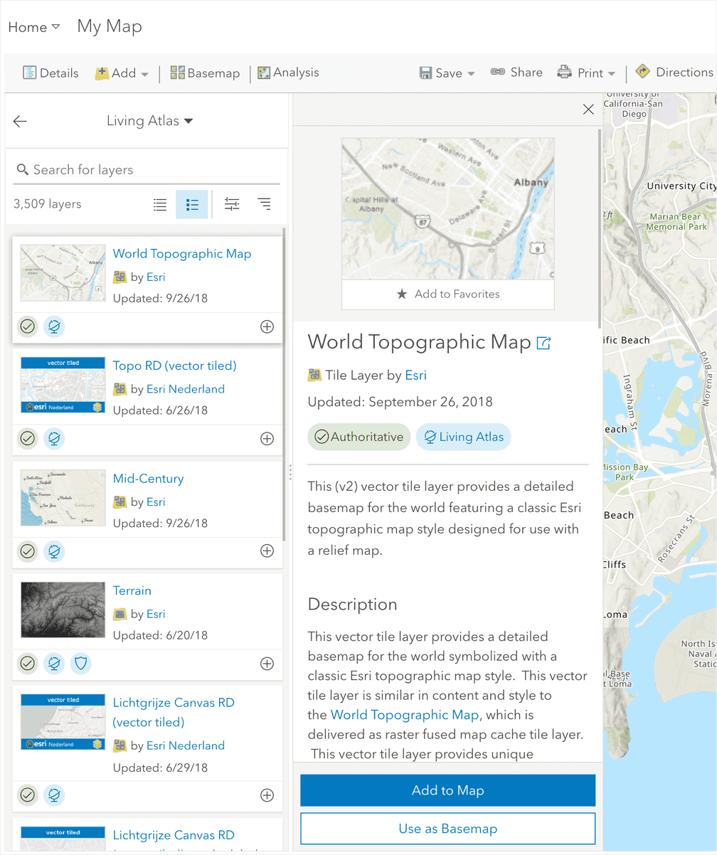 Item Browser with layer details shown in a side panel