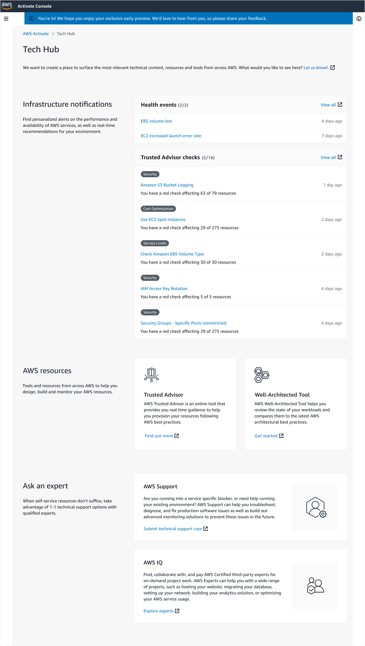 Tech Hub experience inside AWS Activate
