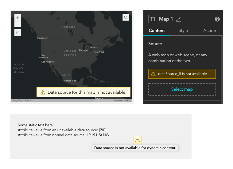 Default error state for unavailable data or unsupported screen sizes