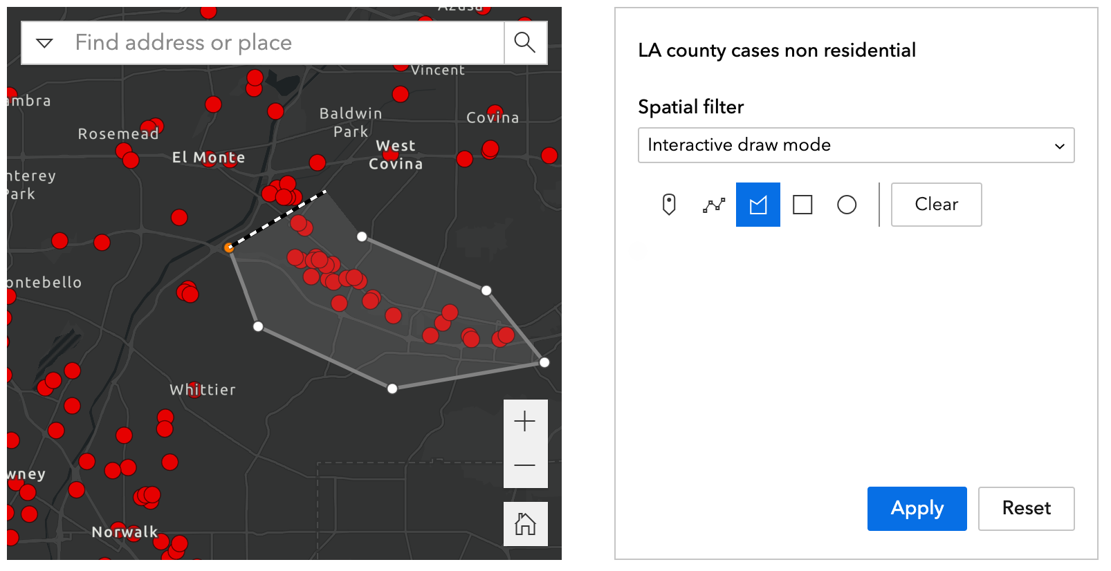 Runtime query interaction using map-based selection