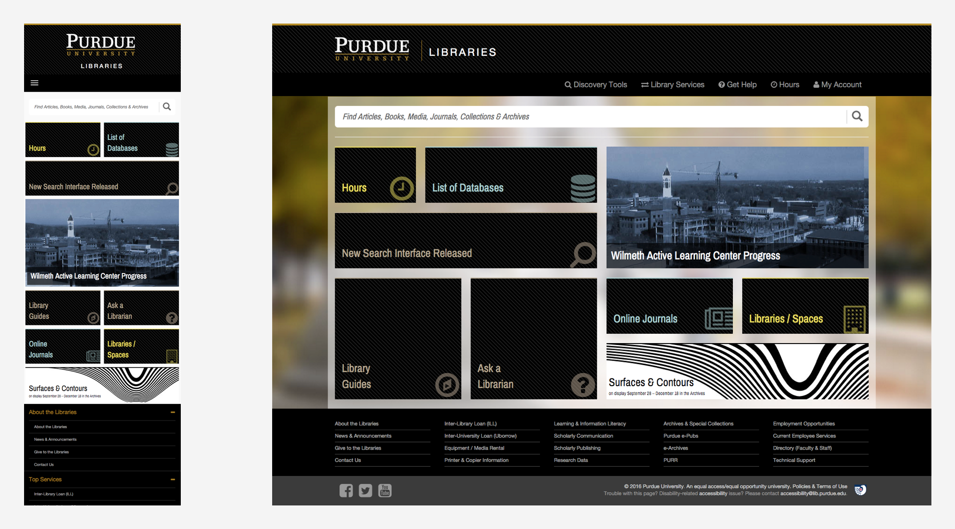 Responsive layouts for the Purdue Libraries website redesign