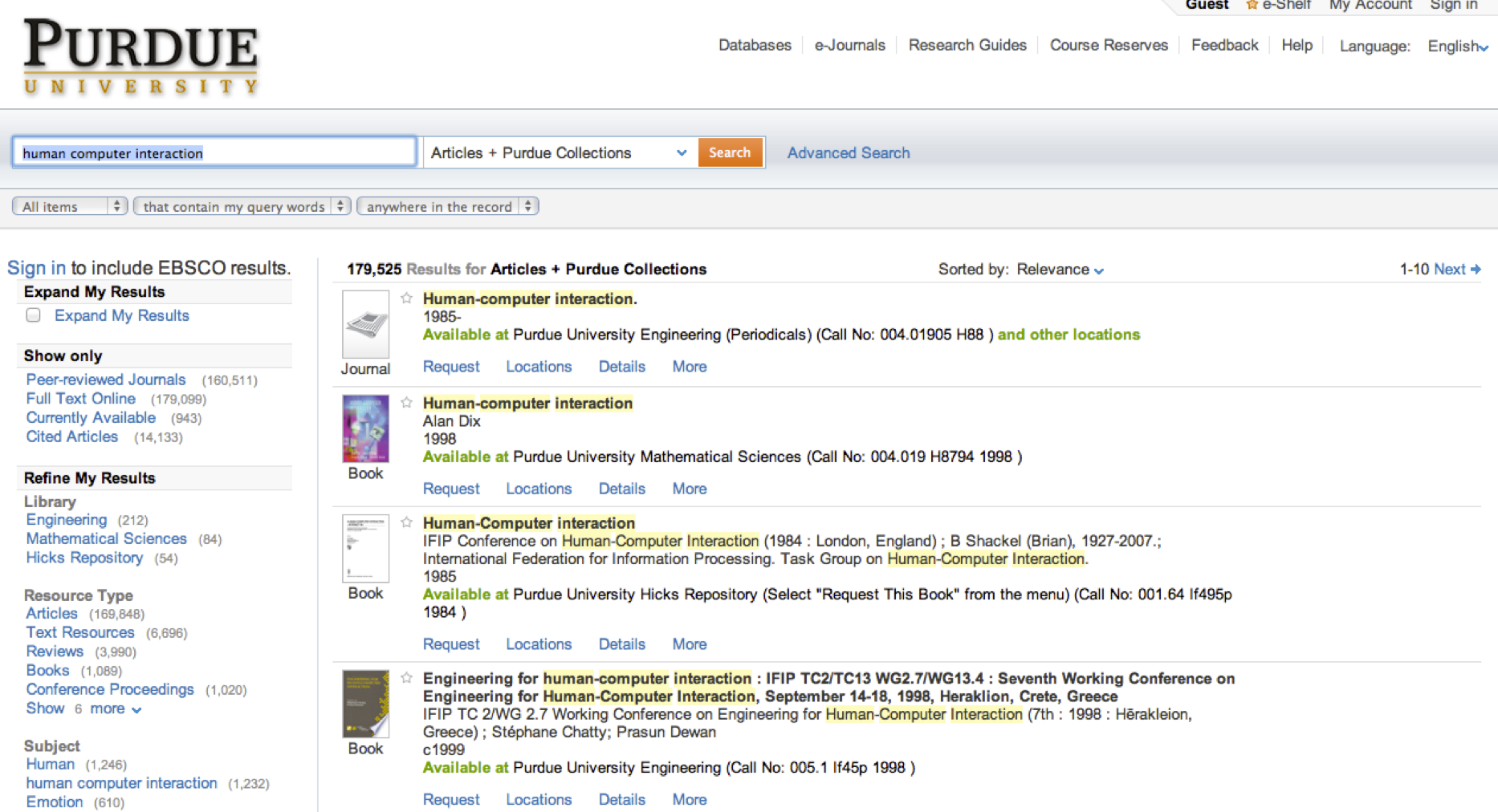Initial search interface concepts for the Purdue Libraries site